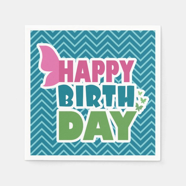 Servilleta De Papel Feliz cumpleaños mariposa papel azul fiesta servil (Anverso)