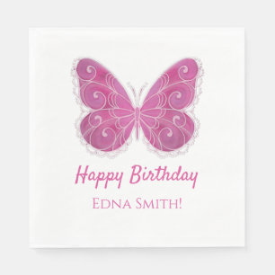 Servilleta de papel Feliz Cumpleaños Mariposa Rosa