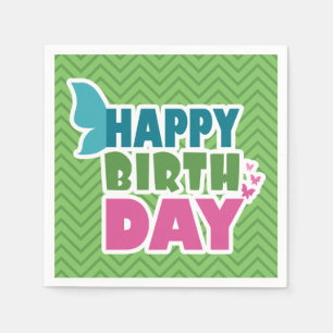 Servilleta De Papel Feliz cumpleaños mariposa verde zig zag napkins
