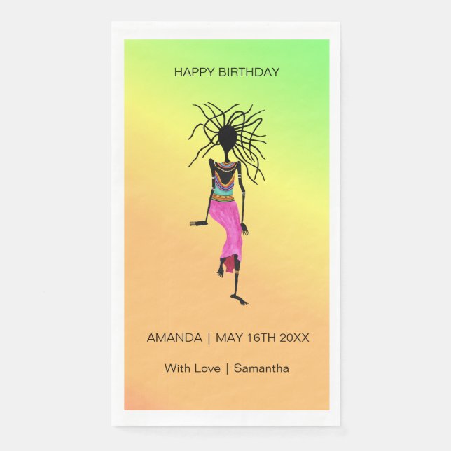 Servilleta De Papel Feliz cumpleaños, mujer africana guerrera del arte (Anverso)