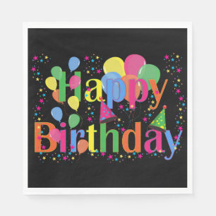 Servilleta De Papel Feliz cumpleaños negro con Confetti