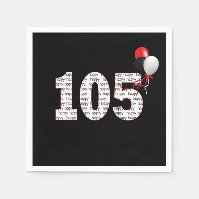 Servilleta De Papel Feliz cumpleaños número 105 en las servilletas neg (Anverso)
