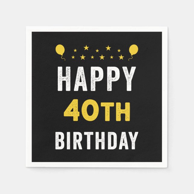 Servilleta De Papel Feliz cumpleaños número 40 Celebración Cuadragenar (Anverso)