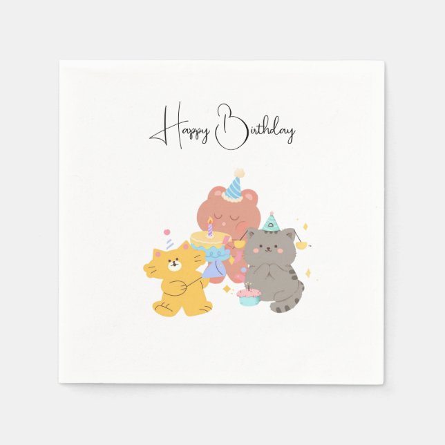 Servilleta De Papel Feliz Cumpleaños Ositos de Peluche (Anverso)