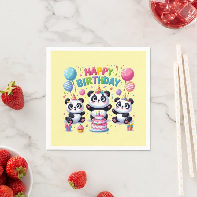 Servilleta De Papel Feliz cumpleaños Pandas (In situ)