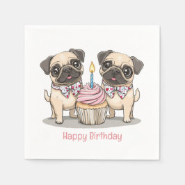 Servilleta De Papel Feliz cumpleaños, pastelito de perros pug