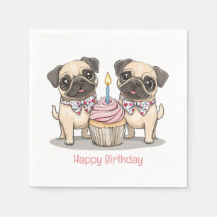 Servilleta De Papel Feliz cumpleaños, pastelito de perros pug