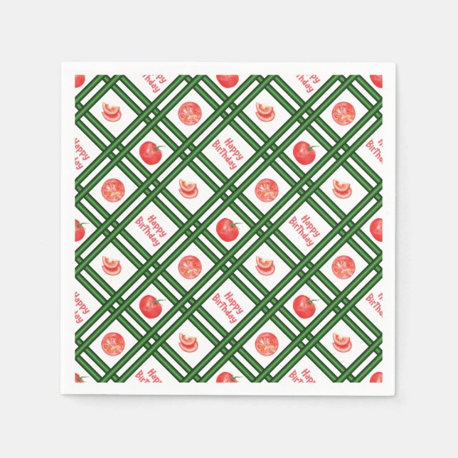 Servilleta De Papel Feliz cumpleaños - Patrón de tomate fresco (Anverso)