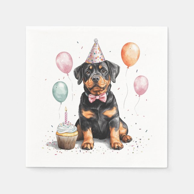 Servilleta De Papel Feliz Cumpleaños Perro Rottweiler (Anverso)