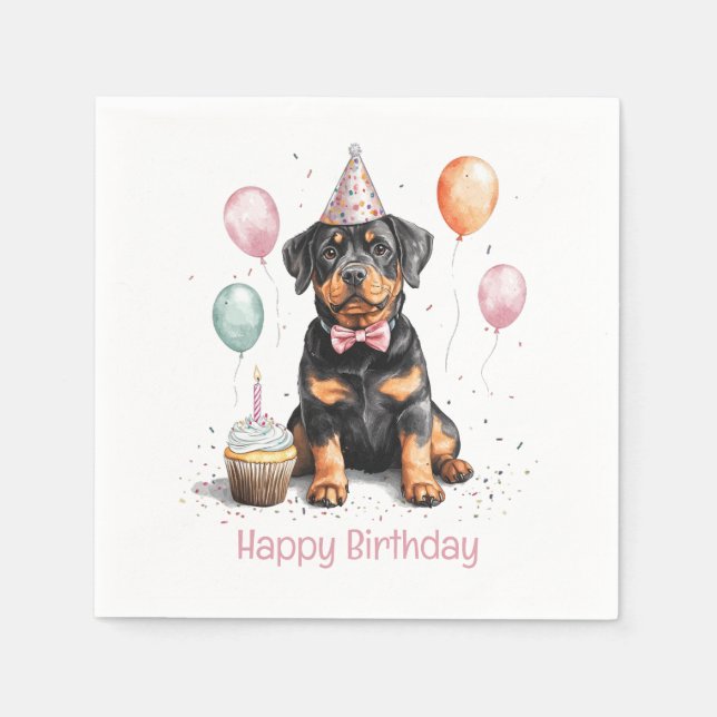Servilleta De Papel Feliz Cumpleaños Perro Rottweiler (Anverso)