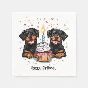 Servilleta De Papel Feliz Cumpleaños Perros Rottweiler