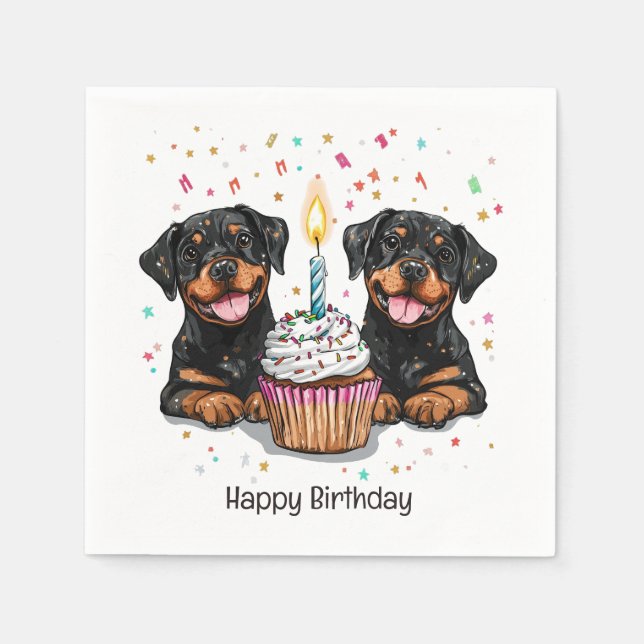 Servilleta De Papel Feliz Cumpleaños Perros Rottweiler (Anverso)
