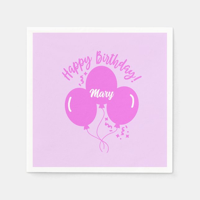 Servilleta De Papel Feliz cumpleaños Personalizado Globos de rosa cali (Anverso)
