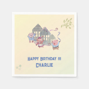 Servilleta De Papel Feliz cumpleaños personalizado tres Cerditos