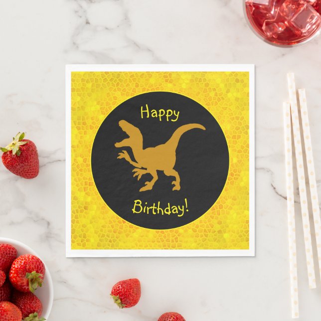 Servilleta De Papel ¡Feliz Cumpleaños Piel de Dinosaurio Dorado! (In situ)