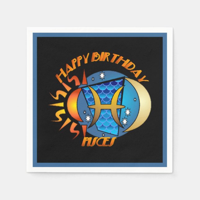 Servilleta De Papel Feliz cumpleaños Pisces Zodiac Napkins Rótulo (Anverso)