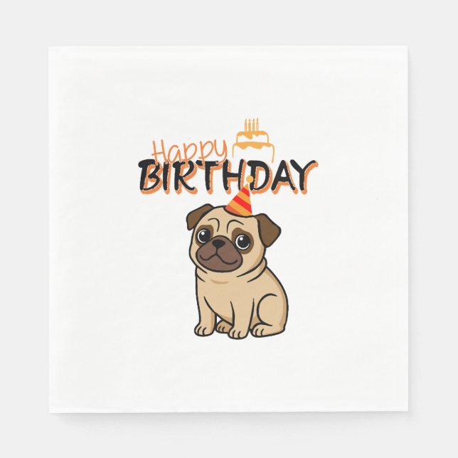SERVILLETA DE PAPEL FELIZ CUMPLEAÑOS PUG (Anverso)