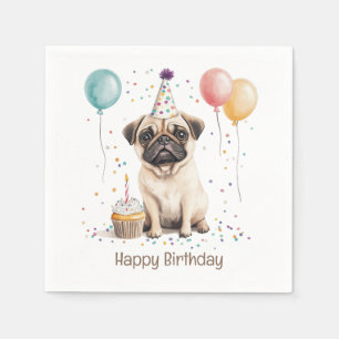 Servilleta De Papel Feliz Cumpleaños Pug Perro
