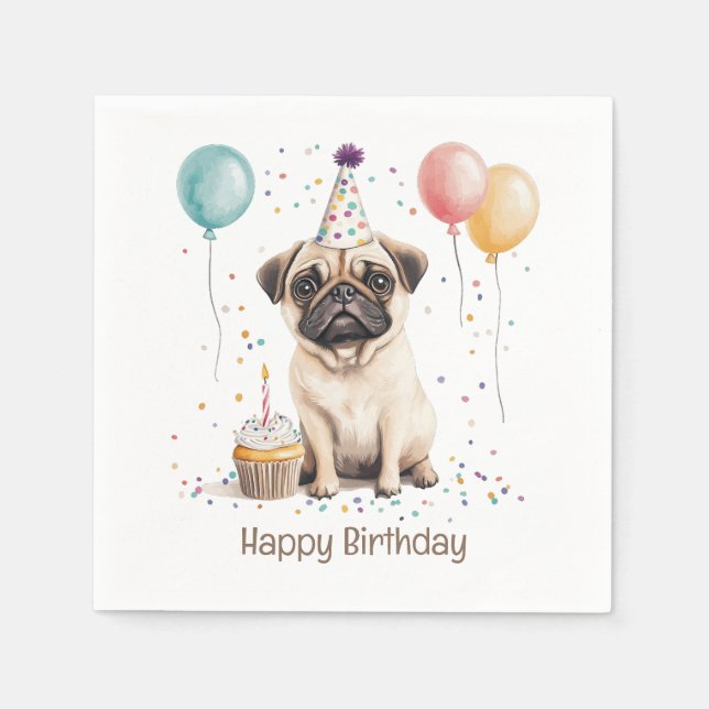 Servilleta De Papel Feliz Cumpleaños Pug Perro (Anverso)