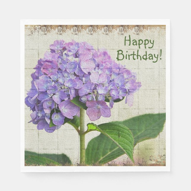 Servilleta De Papel Feliz cumpleaños Purple Hydrangea (Anverso)