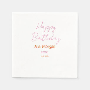 SERVILLETA DE PAPEL FELIZ CUMPLEAÑOS ROSA NARANJA NOMBRE SIMPLE AÑO LU
