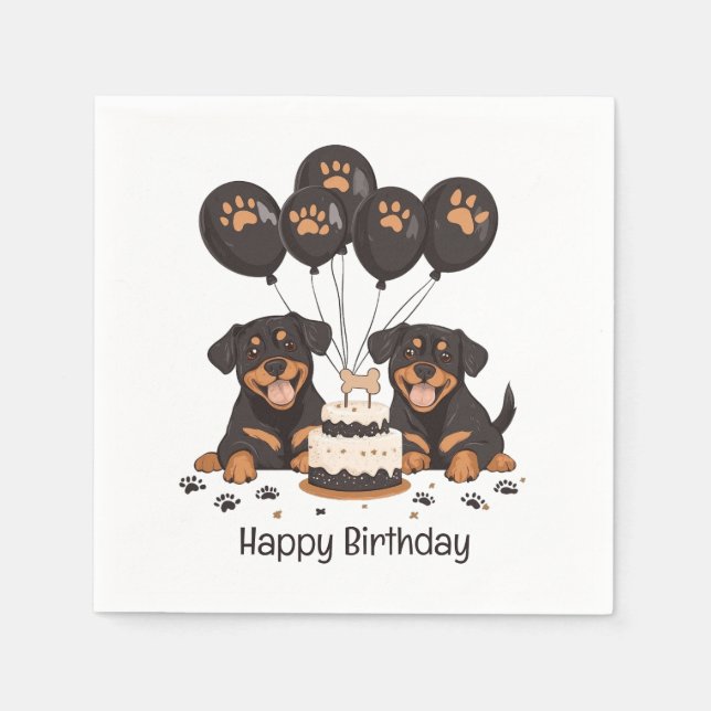 Servilleta De Papel Feliz cumpleaños Rottweiler Dogs (Anverso)