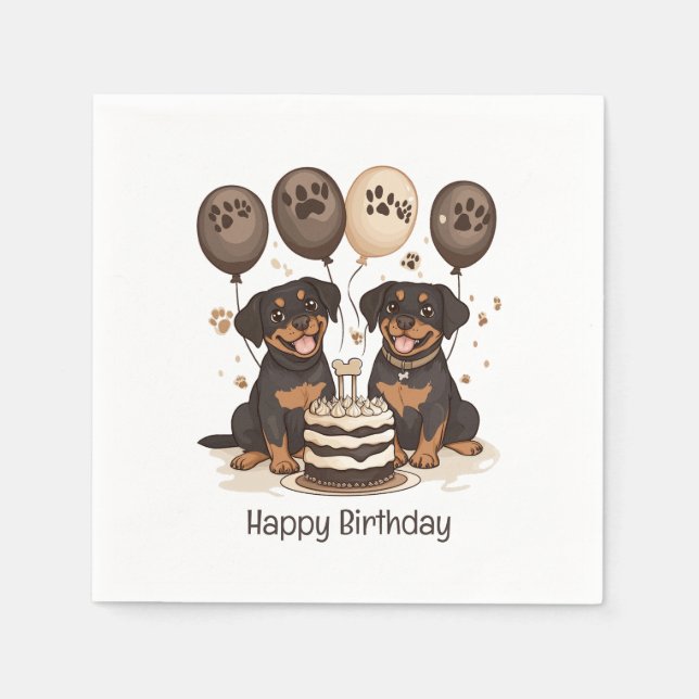 Servilleta De Papel Feliz cumpleaños Rottweiler Dogs (Anverso)