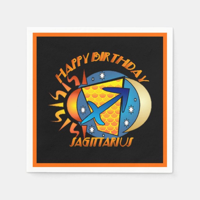 Servilleta De Papel Feliz cumpleaños Rótulo de Nacimiento Sagittarius  (Anverso)