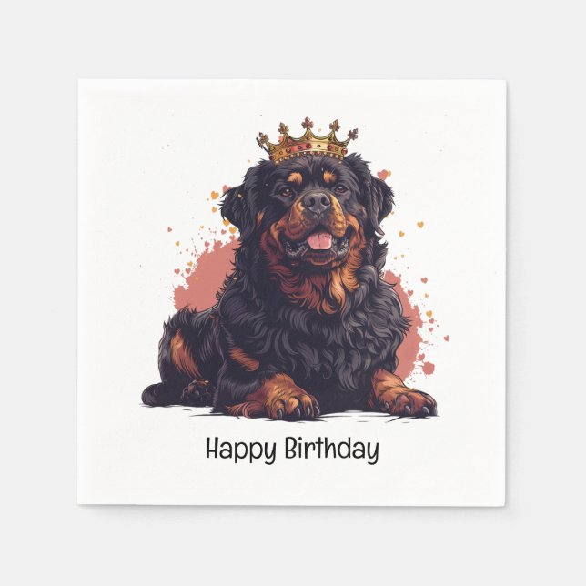 Servilleta De Papel Feliz cumpleaños Royal Rottweiler Dog Queen Crown (Anverso)