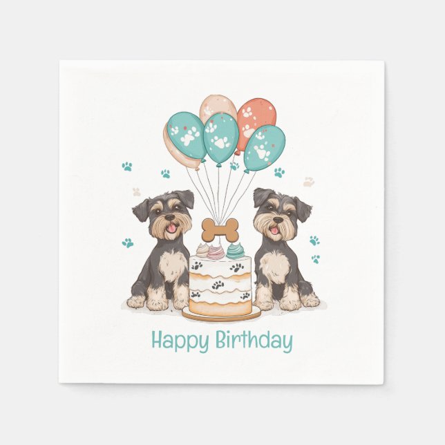 Servilleta De Papel Feliz cumpleaños Schnauzer Dogs (Anverso)