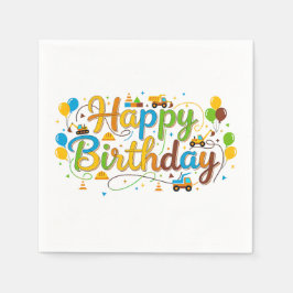 Servilleta De Papel Feliz Cumpleaños Servilletas Vehículos de Construc