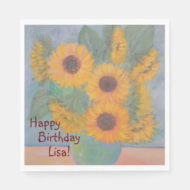 Servilleta De Papel Feliz Cumpleaños Soft Sunflower (Anverso)