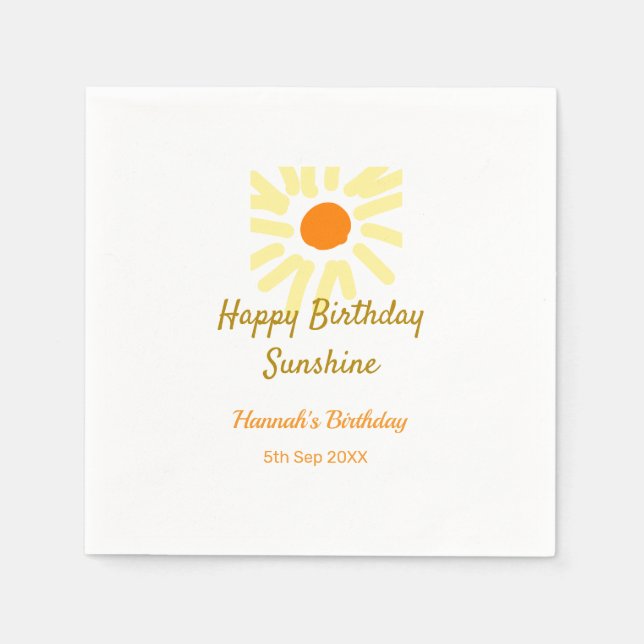 Servilleta De Papel Feliz cumpleaños sol amarillo naranja cumpleaños b (Anverso)