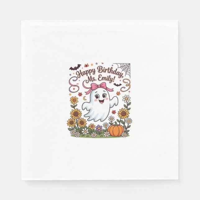 Servilleta De Papel Feliz Cumpleaños Sra Emily Halloween Fantasma Cala (Anverso)