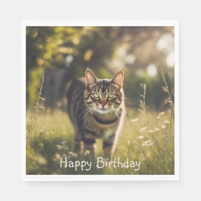 Servilleta De Papel Feliz cumpleaños Tabby Cat (Anverso)