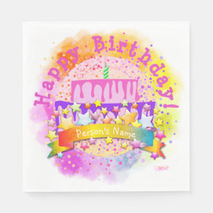 Servilleta De Papel Feliz cumpleaños tarta Napkin con nombre- HAMbWG
