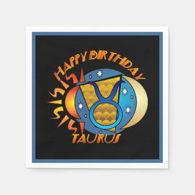 Servilleta De Papel Feliz cumpleaños Taurus Zodiac Napkins Rótulo (Anverso)