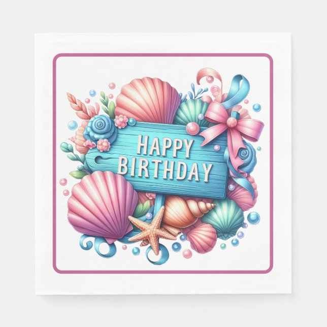Servilleta De Papel Feliz Cumpleaños Tema Playa (Anverso)