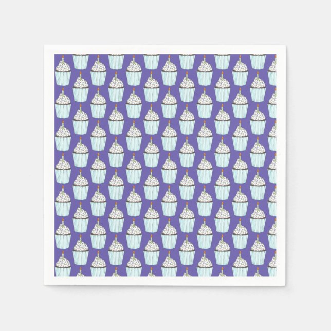 Servilleta De Papel Feliz cumpleaños, torta azul rociada con espolvore (Anverso)