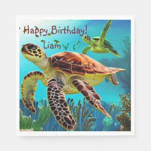 Servilleta De Papel Feliz cumpleaños, tortuga marina