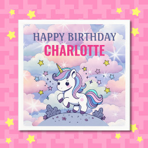 Servilleta De Papel Feliz Cumpleaños Unicornio Mágico Personalizado