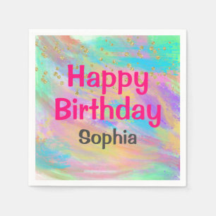 Servilleta De Papel Feliz cumpleaños, unicornio Purpurina de oro