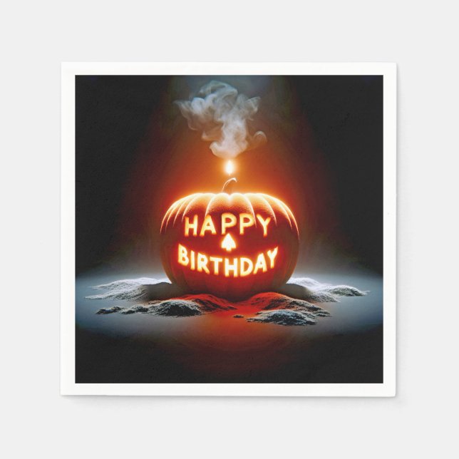 Servilleta De Papel Feliz cumpleaños, vela Jack-o-lantern (Anverso)