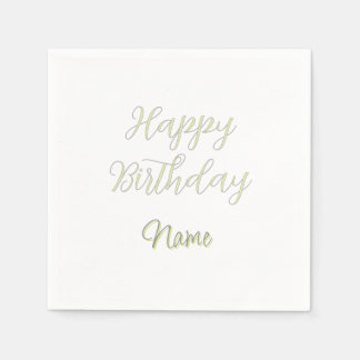 Servilleta De Papel Feliz cumpleaños verde gris pastel nombre fecha mo