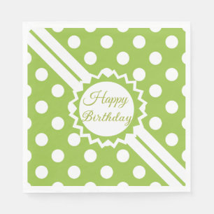 Servilleta De Papel Feliz Cumpleaños Verde Y Blanco Lunares 