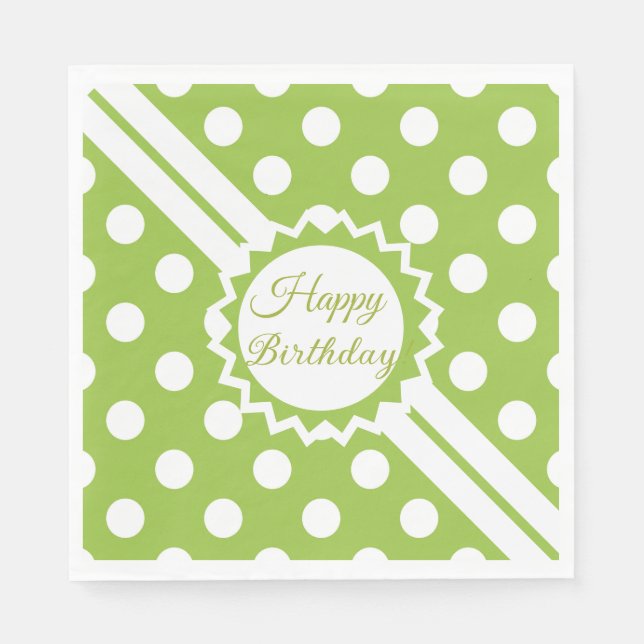 Servilleta De Papel Feliz Cumpleaños Verde Y Blanco Lunares  (Anverso)