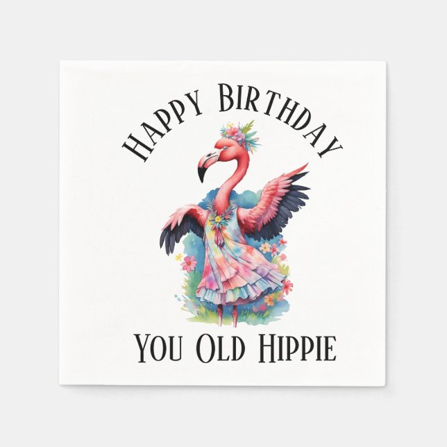 Servilleta De Papel Feliz Cumpleaños Viejo Hippie Retro Setentas (Anverso)