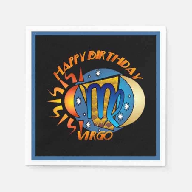 Servilleta De Papel Feliz cumpleaños Virgo Zodiac Nápoles de Rótulo (Anverso)