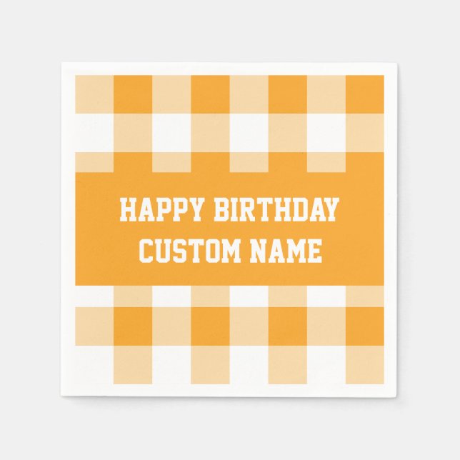 Servilleta De Papel Feliz cumpleaños Yellow Gingham (Anverso)