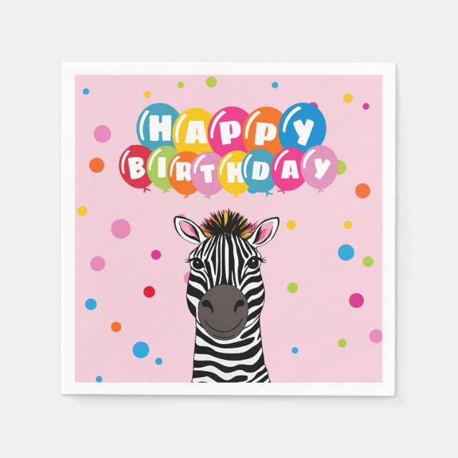 Servilleta De Papel Feliz cumpleaños Zebra (Anverso)